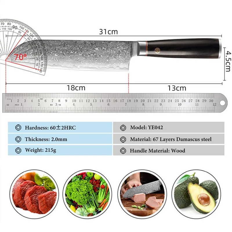 Santoku Damascus Stainless Steel Japanese Kitchen Knives Cooking Tools - Higo Knives™